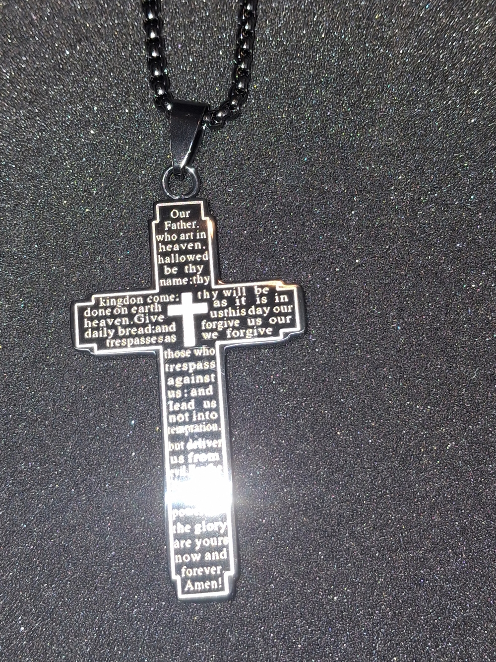 Scripture Cross Pendant Necklace in Black and Silver
